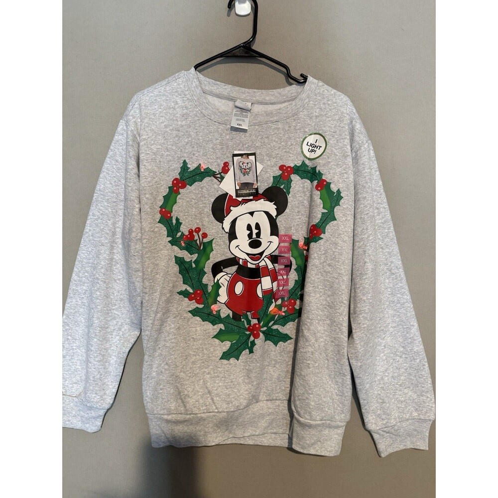 Disney Mickey Mouse Holidays Light Up Sweatshirt XXL Gray Womens Christmas New